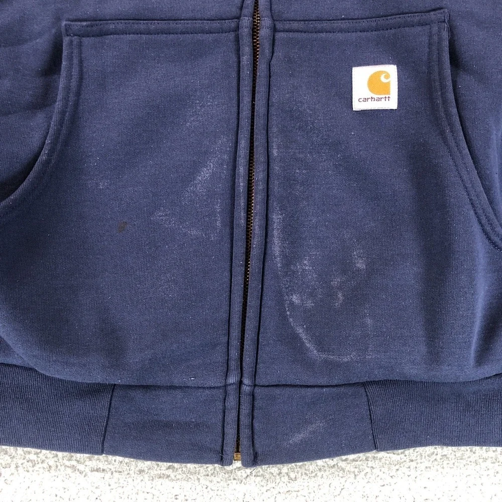 Vintage Carhartt Hoodie Mens Extra Lage Blue J149 Y2K Thermal Full Zip Workwear - Picture 5 of 13